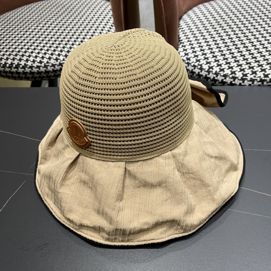  MONCLER蒙口✨2025新款渔夫帽女春夏季防晒遮阳帽大沿帽蝴蝶结百搭