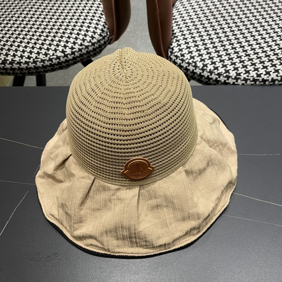  MONCLER蒙口✨2025新款渔夫帽女春夏季防晒遮阳帽大沿帽蝴蝶结百搭