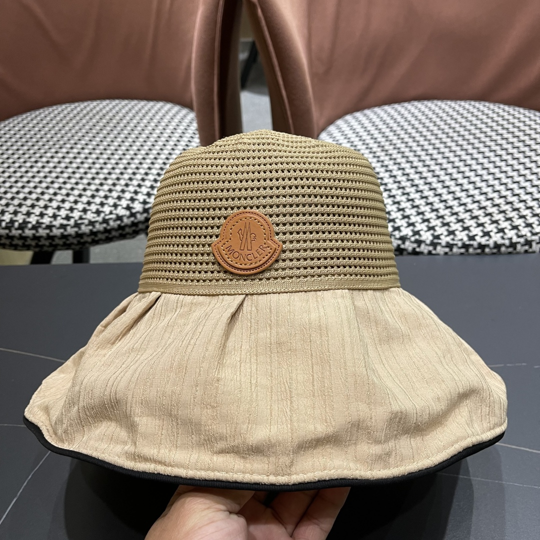  MONCLER蒙口✨2025新款渔夫帽女春夏季防晒遮阳帽大沿帽蝴蝶结百搭