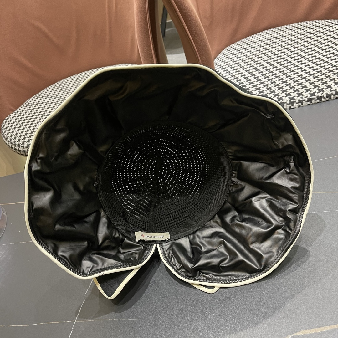  MONCLER蒙口✨2025新款渔夫帽女春夏季防晒遮阳帽大沿帽蝴蝶结百搭