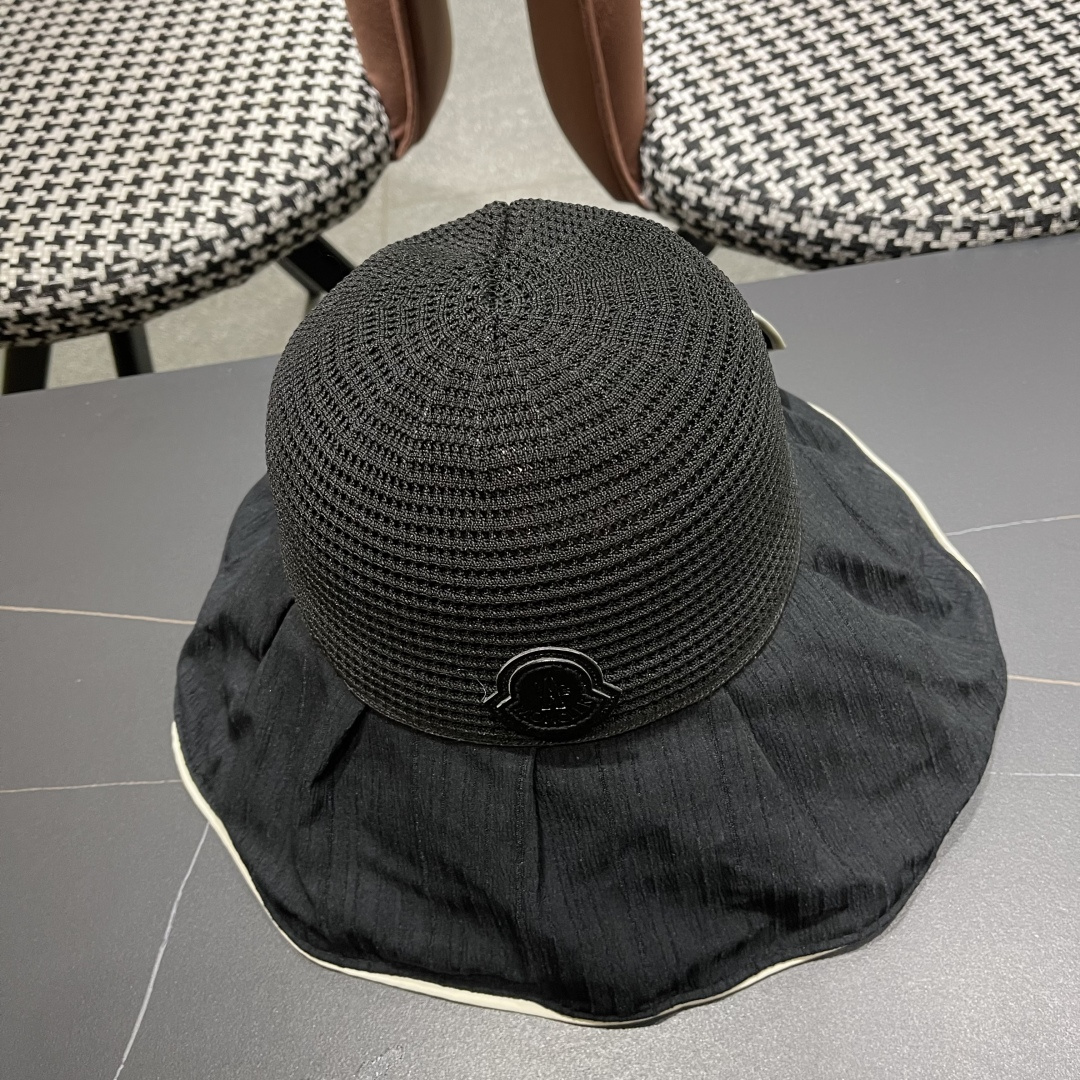  MONCLER蒙口✨2025新款渔夫帽女春夏季防晒遮阳帽大沿帽蝴蝶结百搭