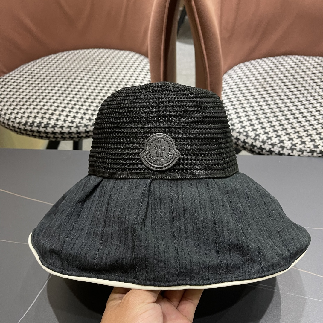  MONCLER蒙口✨2025新款渔夫帽女春夏季防晒遮阳帽大沿帽蝴蝶结百搭
