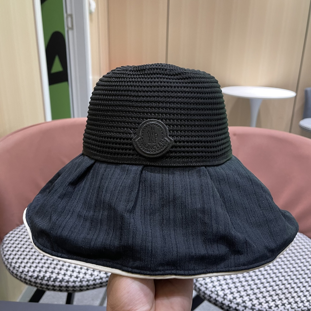  MONCLER蒙口✨2025新款渔夫帽女春夏季防晒遮阳帽大沿帽蝴蝶结百搭