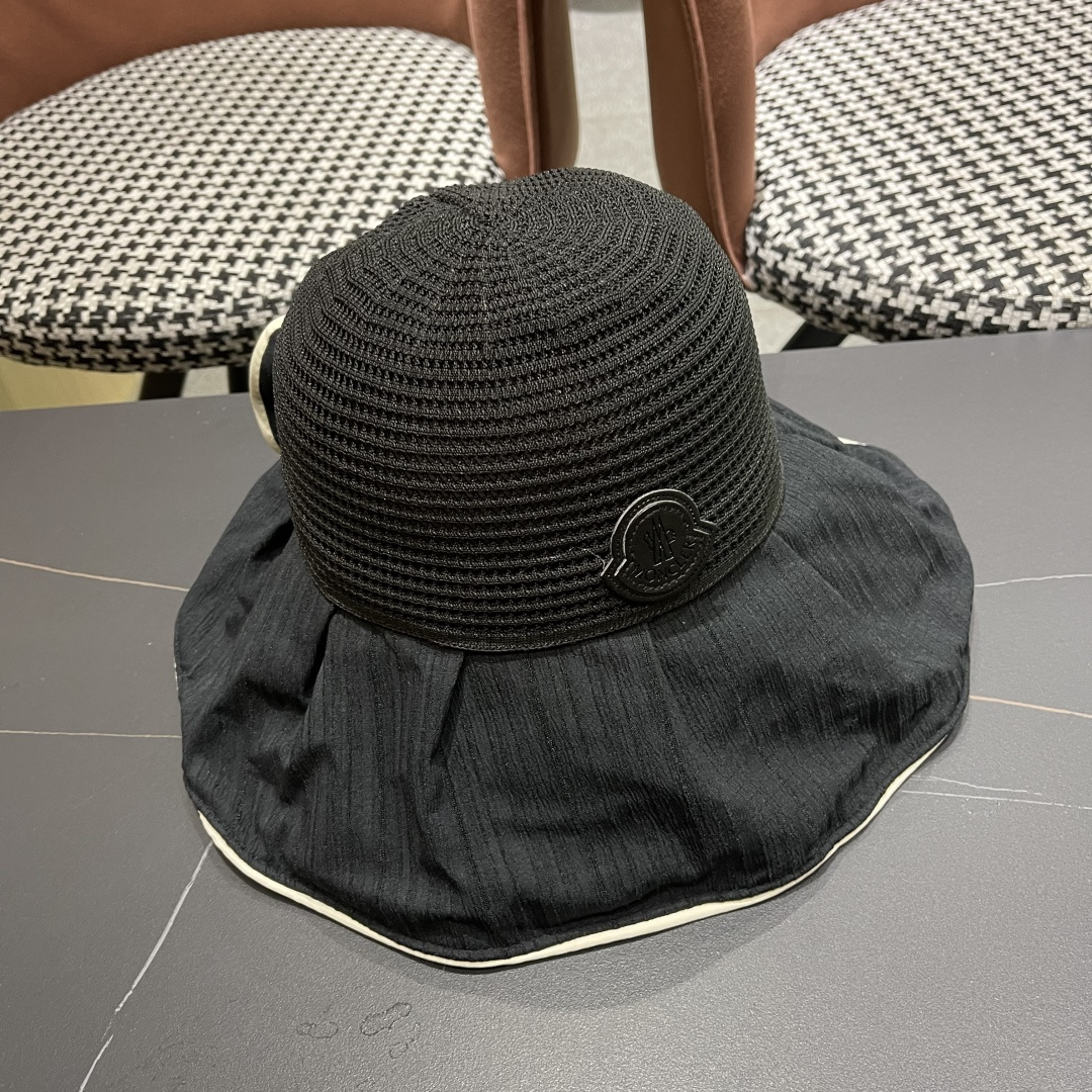  MONCLER蒙口✨2025新款渔夫帽女春夏季防晒遮阳帽大沿帽蝴蝶结百搭