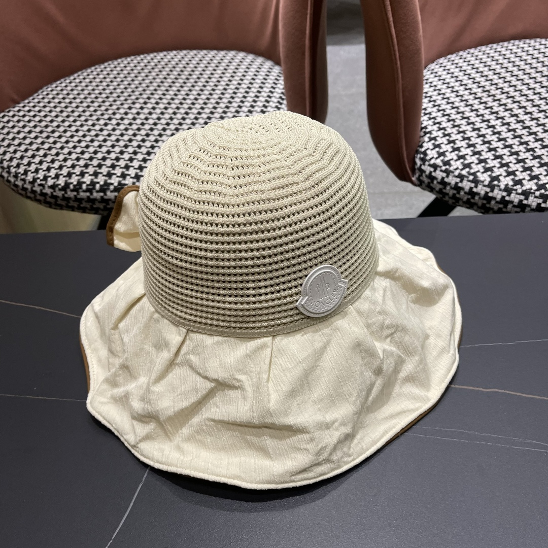  MONCLER蒙口✨2025新款渔夫帽女春夏季防晒遮阳帽大沿帽蝴蝶结百搭