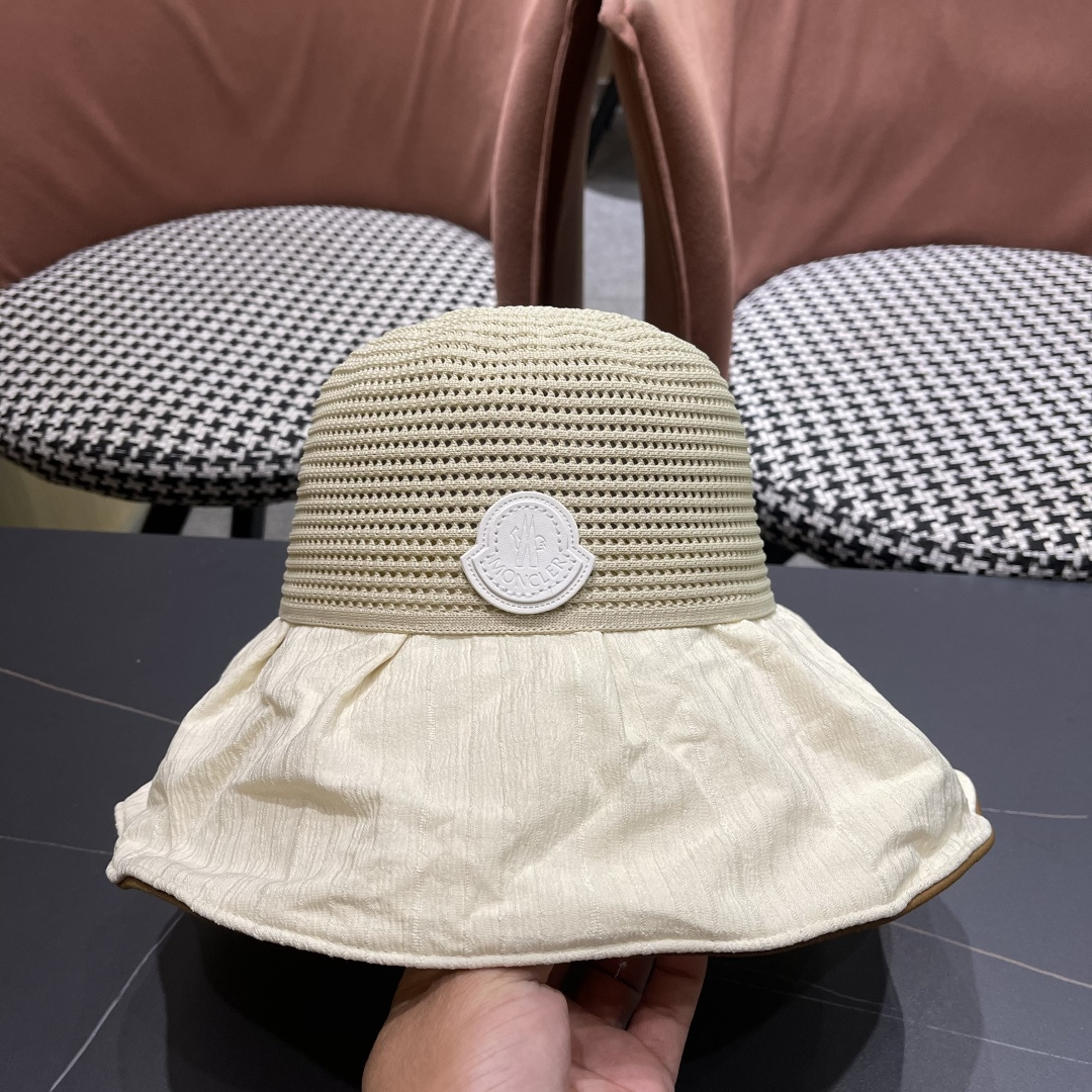  MONCLER蒙口✨2025新款渔夫帽女春夏季防晒遮阳帽大沿帽蝴蝶结百搭