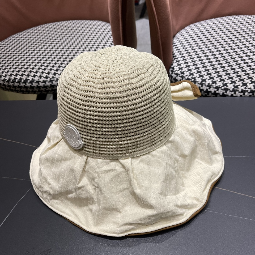  MONCLER蒙口✨2025新款渔夫帽女春夏季防晒遮阳帽大沿帽蝴蝶结百搭