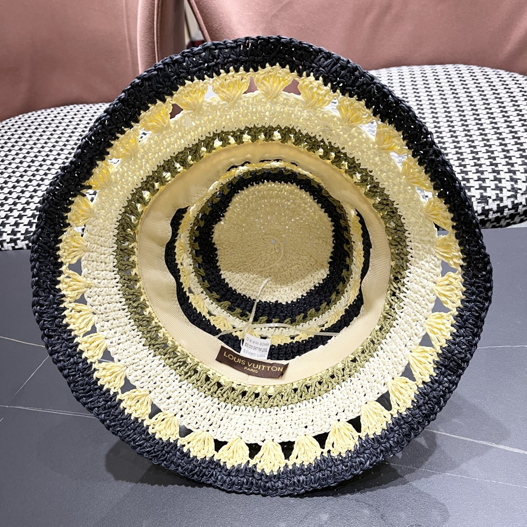  lv路易威登韩版新款气质渔夫帽子女出游甜美百搭防晒流苏镂空遮阳草帽潮网红同款