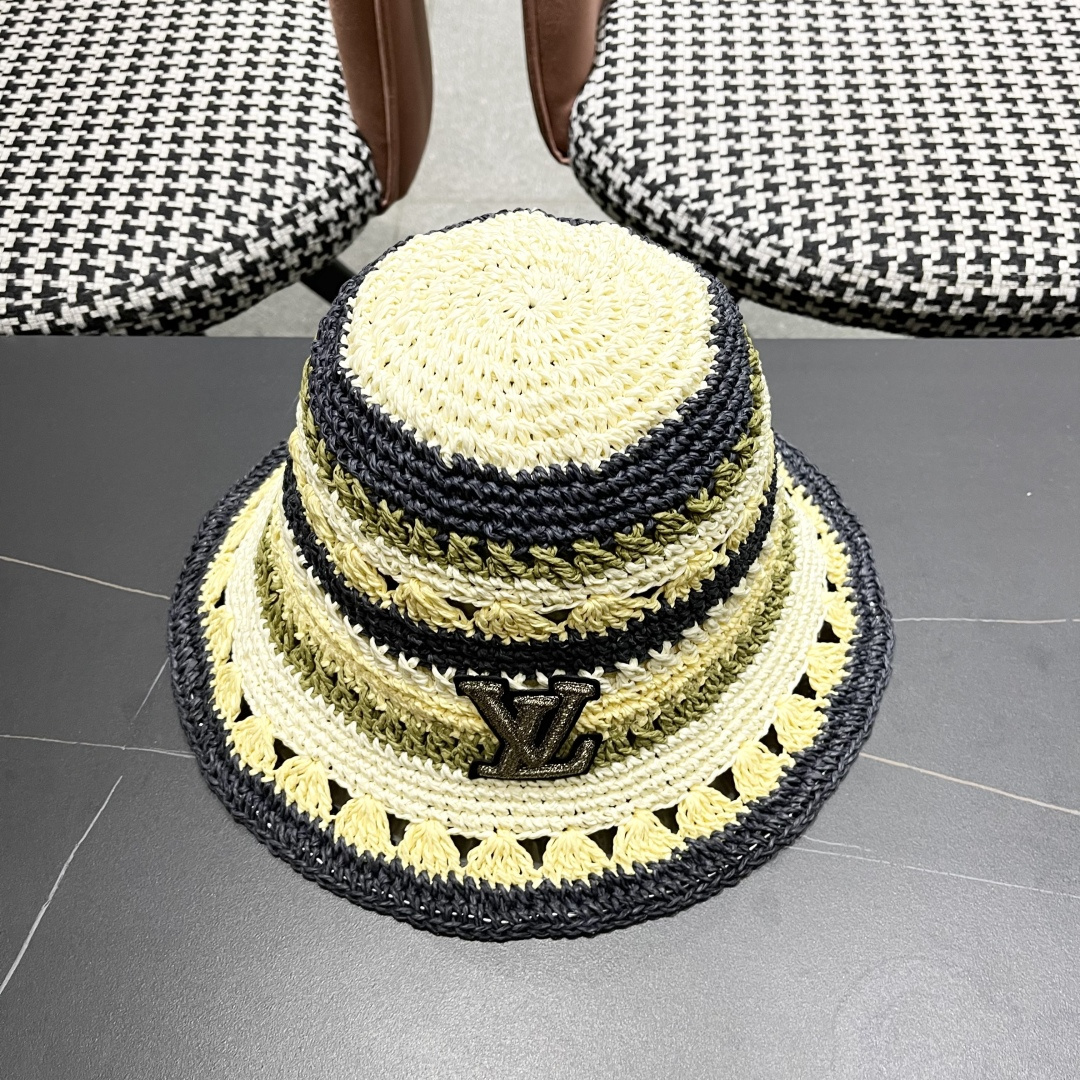  lv路易威登韩版新款气质渔夫帽子女出游甜美百搭防晒流苏镂空遮阳草帽潮网红同款