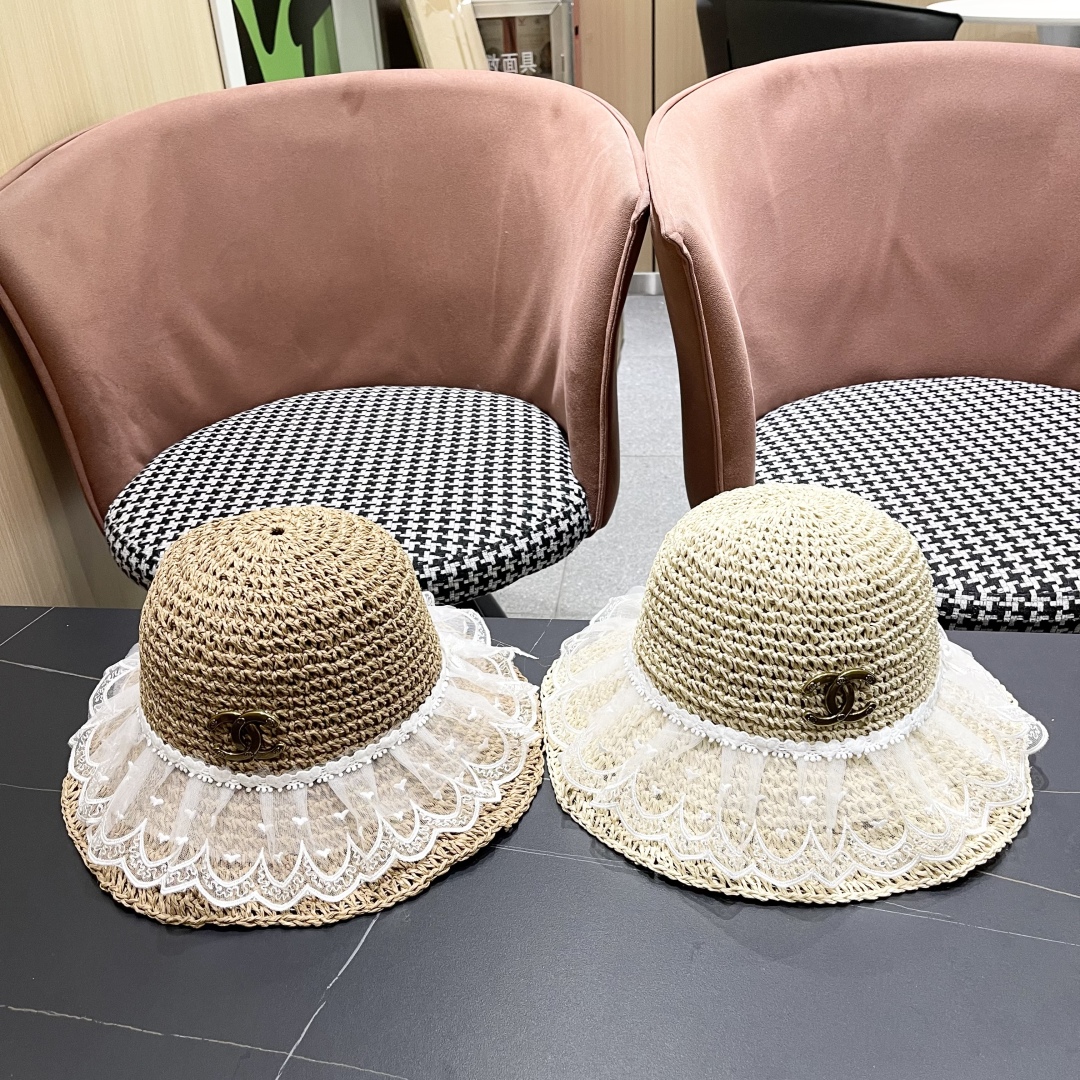  香奈儿CHANEL橘子哥哥出游品脸小可折叠遮阳防晒帽子田园
风百搭可爱蕾丝草帽女