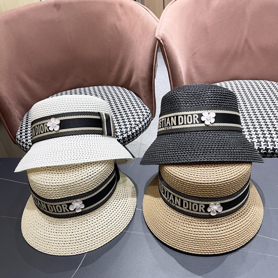  【DIOR迪奥】2025新款水桶草镂空遮阳草帽盆帽🤩沙滩风，简约大方，百搭单品～出街首选，新款帽型超美