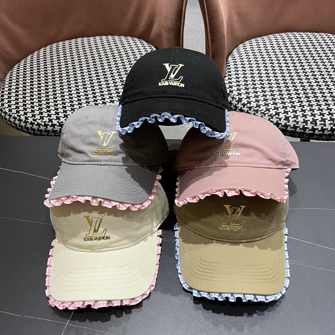  Lv路易威登韩版蕾丝花边棒球帽女春夏季大头围宽檐鸭
舌帽显脸小遮阳帽