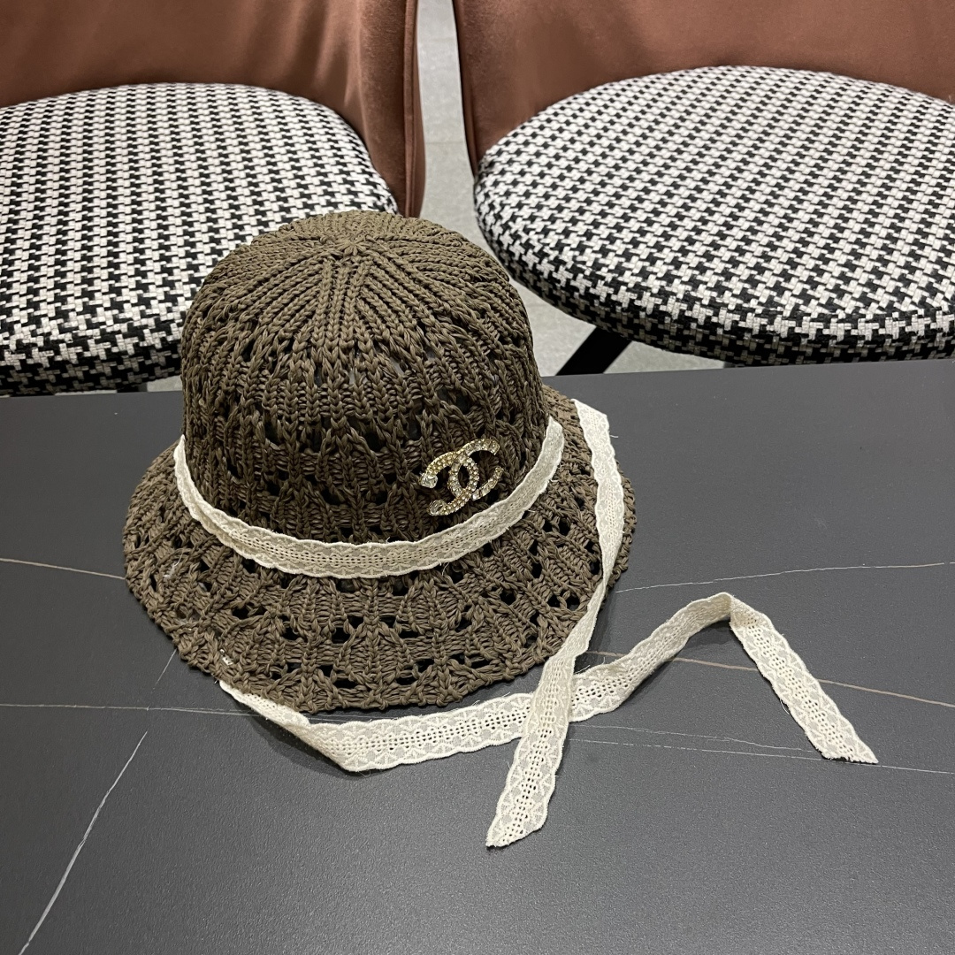  香奈儿Chanel 草帽女夏季时尚编织帽子赫本风蕾丝防晒帽复古百
搭镂空草帽沙滩帽