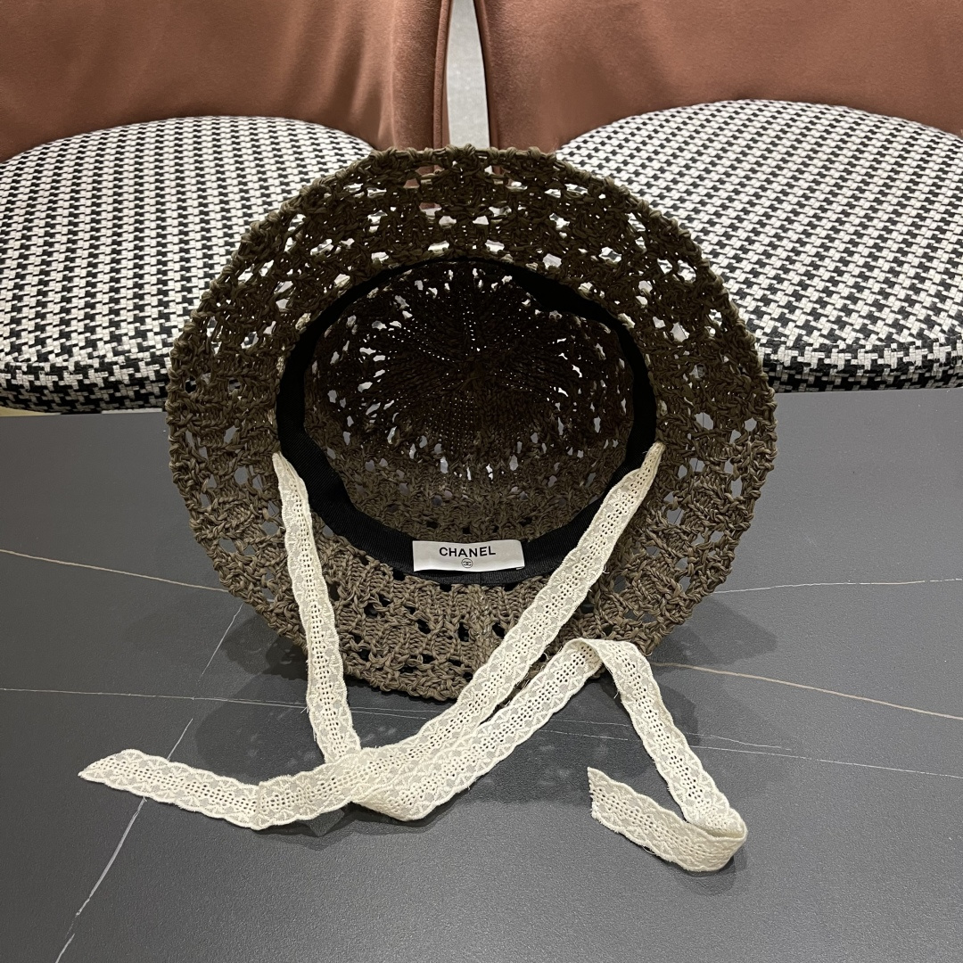  香奈儿Chanel 草帽女夏季时尚编织帽子赫本风蕾丝防晒帽复古百
搭镂空草帽沙滩帽
