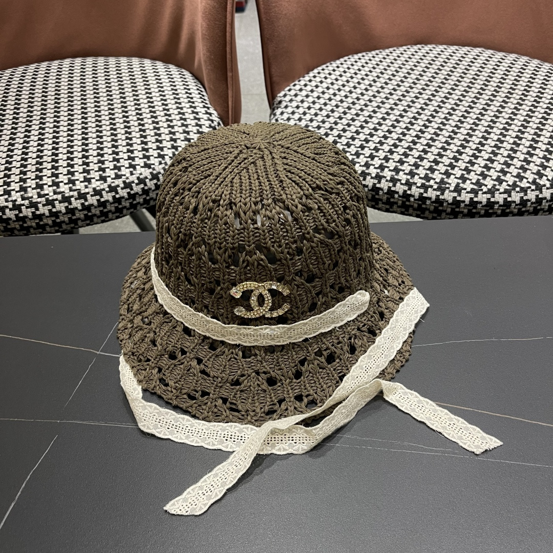  香奈儿Chanel 草帽女夏季时尚编织帽子赫本风蕾丝防晒帽复古百
搭镂空草帽沙滩帽
