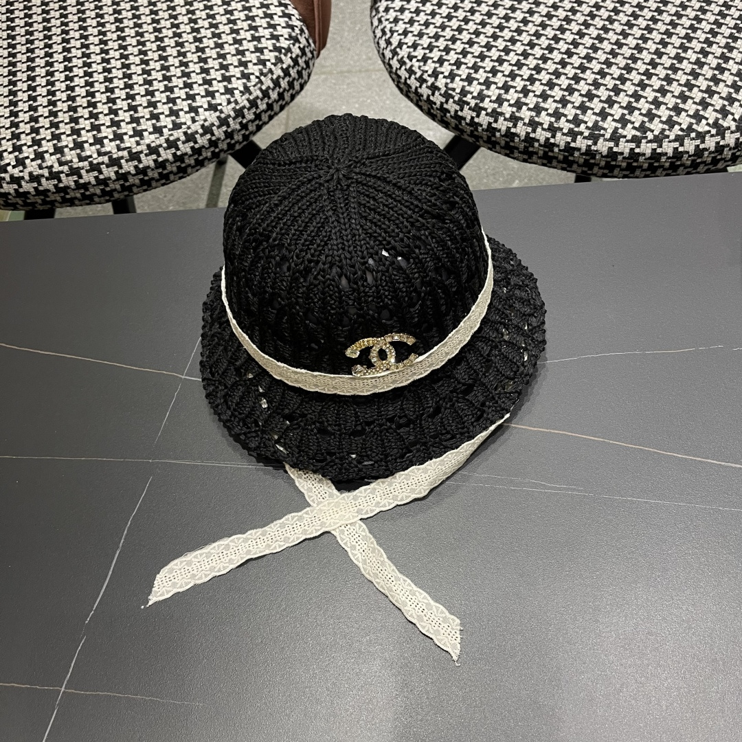  香奈儿Chanel 草帽女夏季时尚编织帽子赫本风蕾丝防晒帽复古百
搭镂空草帽沙滩帽