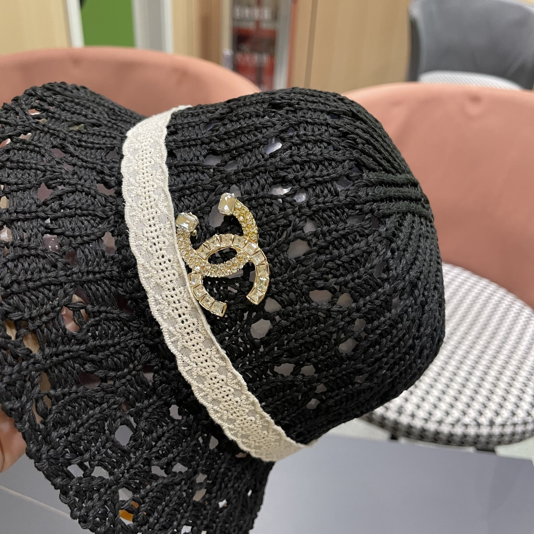  香奈儿Chanel 草帽女夏季时尚编织帽子赫本风蕾丝防晒帽复古百
搭镂空草帽沙滩帽