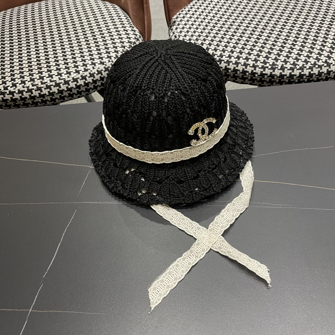  香奈儿Chanel 草帽女夏季时尚编织帽子赫本风蕾丝防晒帽复古百
搭镂空草帽沙滩帽
