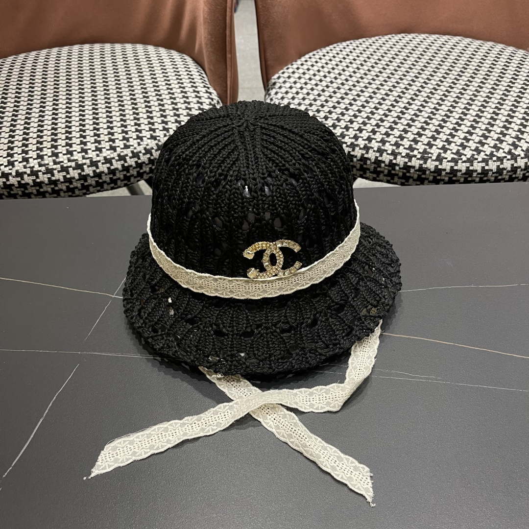  香奈儿Chanel 草帽女夏季时尚编织帽子赫本风蕾丝防晒帽复古百
搭镂空草帽沙滩帽