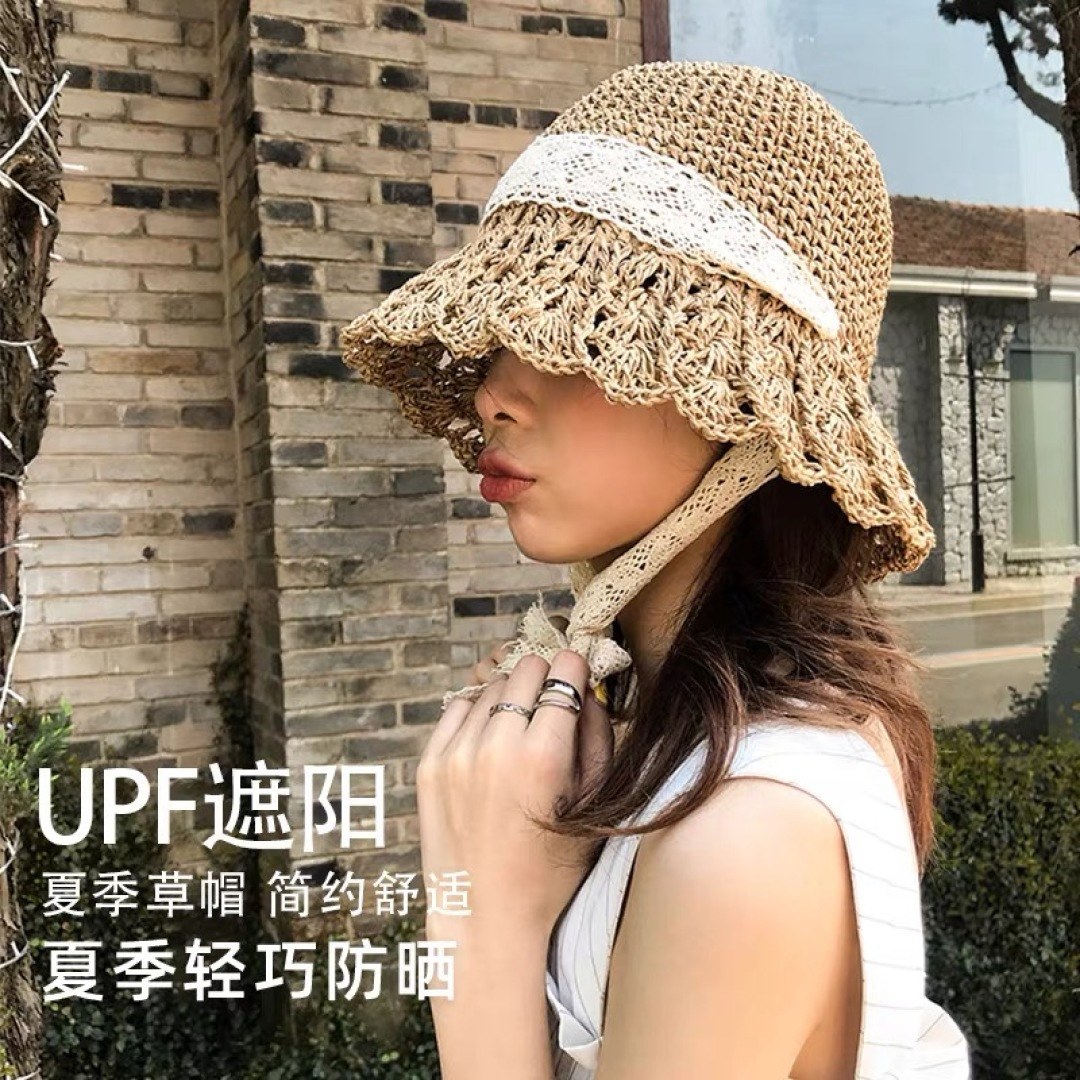 香奈儿Chanel 草帽女夏季时尚编织帽子赫本风蕾丝防晒帽复古百
搭镂空草帽沙滩帽