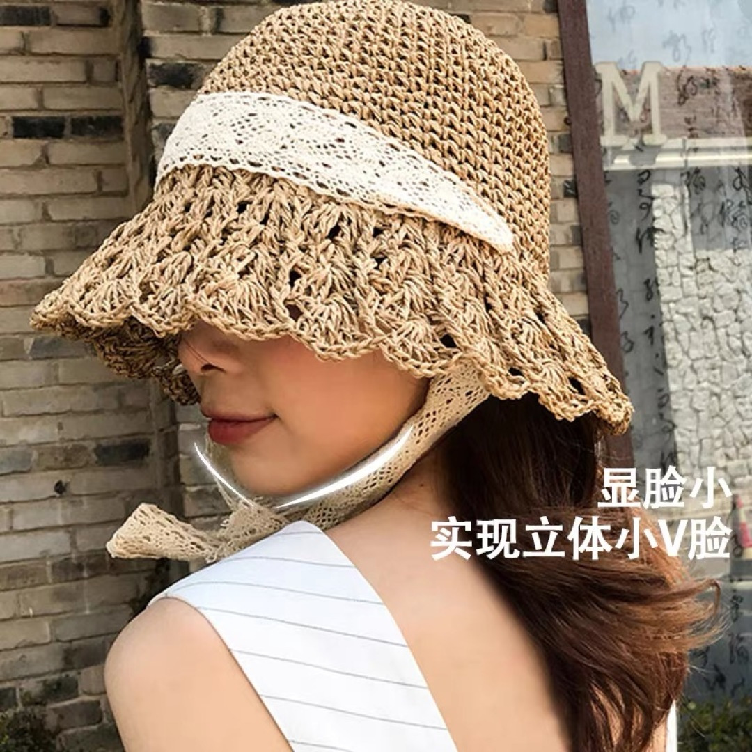  香奈儿Chanel 草帽女夏季时尚编织帽子赫本风蕾丝防晒帽复古百
搭镂空草帽沙滩帽