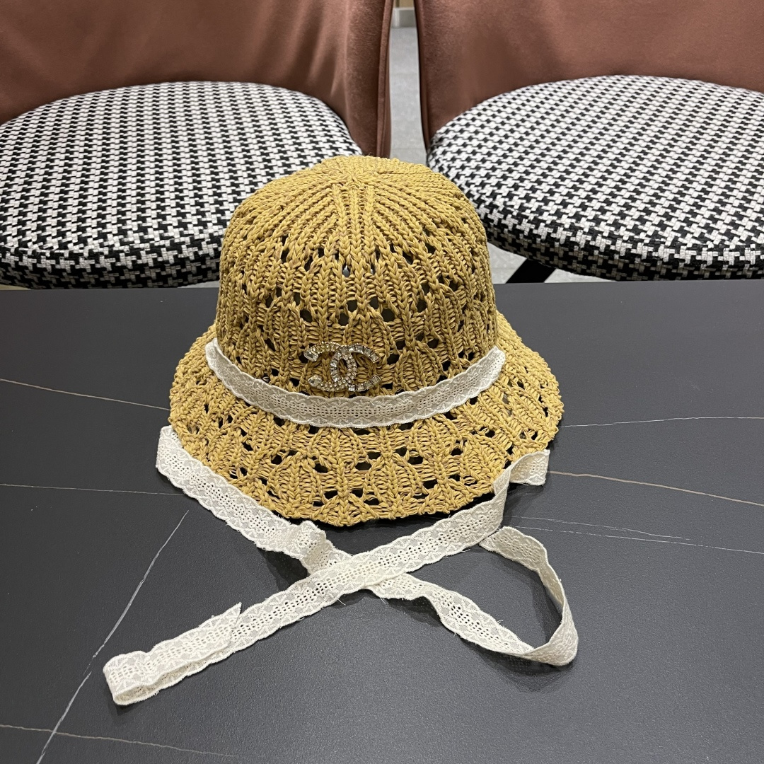  香奈儿Chanel 草帽女夏季时尚编织帽子赫本风蕾丝防晒帽复古百
搭镂空草帽沙滩帽