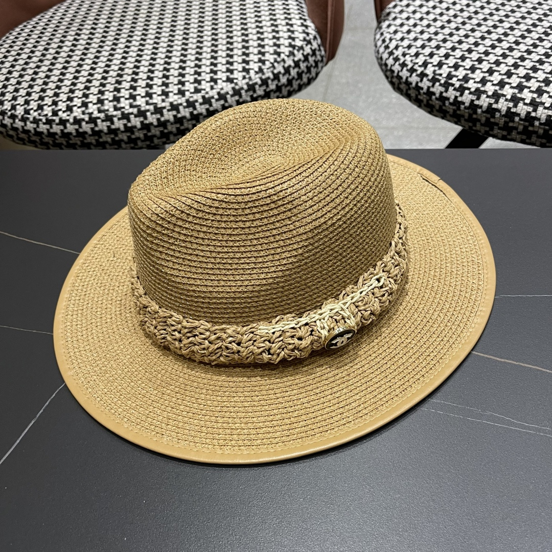 香奈儿Chanel 甬制防晒法式太阳帽潮夏夭新款帽子草编礼帽简约沙滩清凉度假遮阳