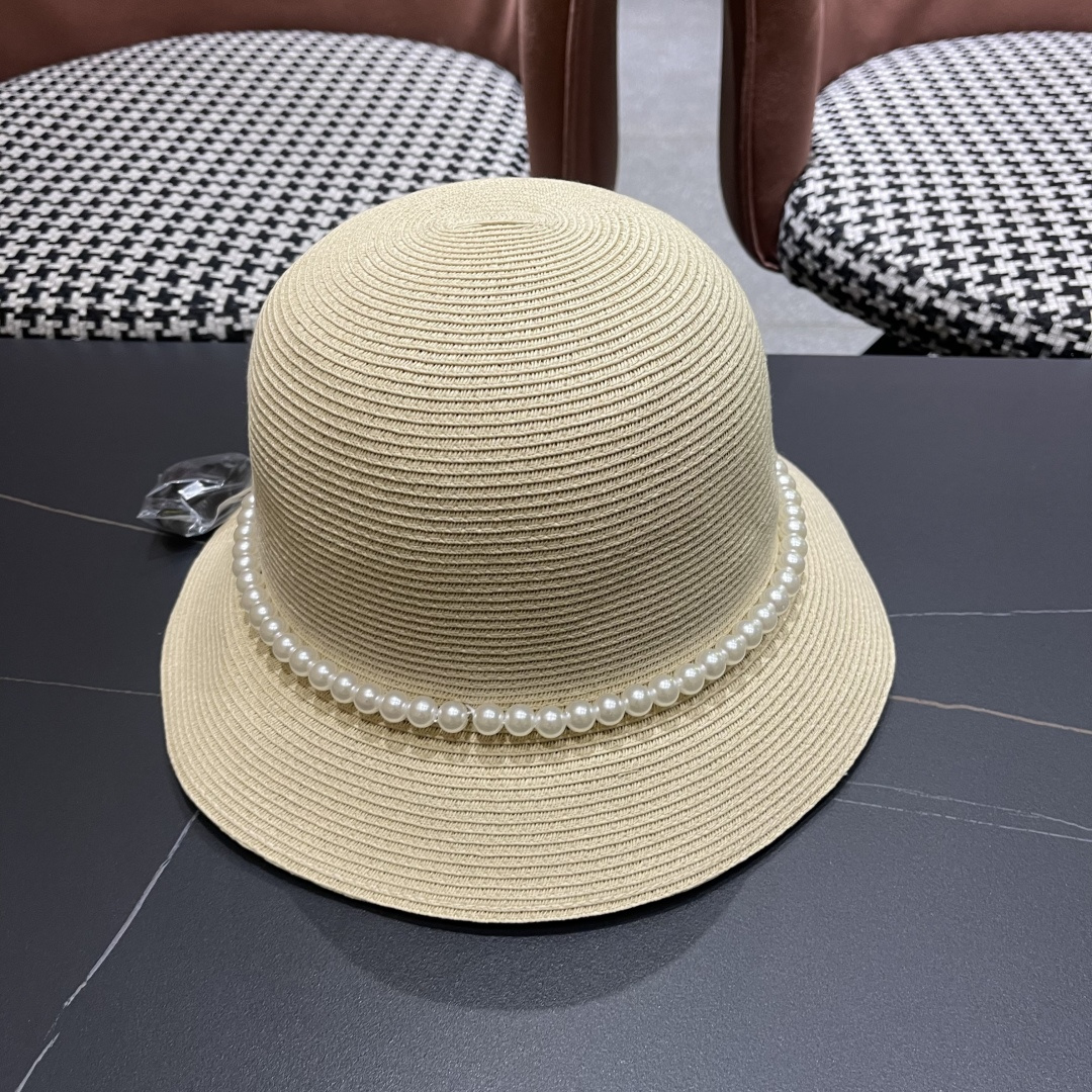  迪奥Dior草帽法式复古大珍珠蝴蝶结防晒草帽女
夏季遮阳盆帽渔夫帽可折叠