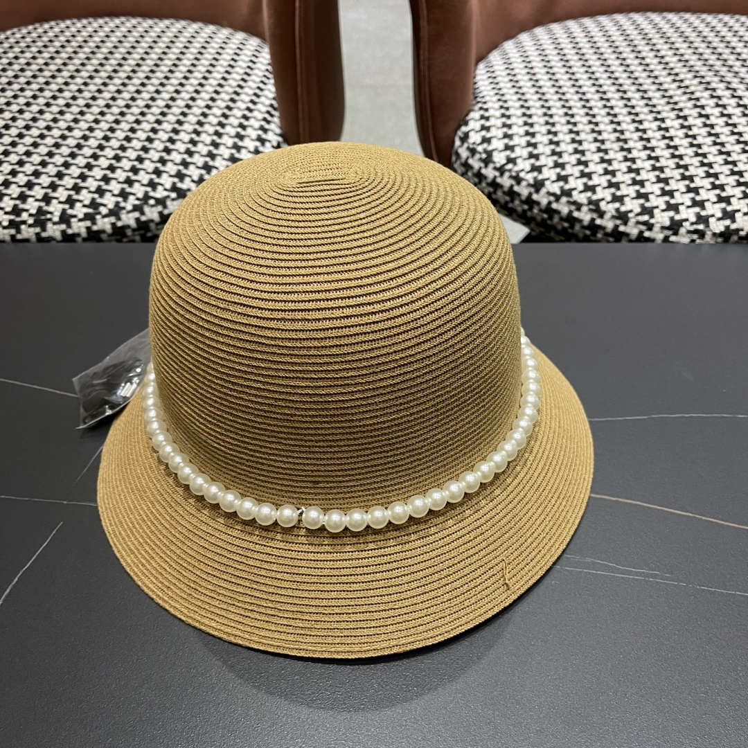  迪奥Dior草帽法式复古大珍珠蝴蝶结防晒草帽女
夏季遮阳盆帽渔夫帽可折叠