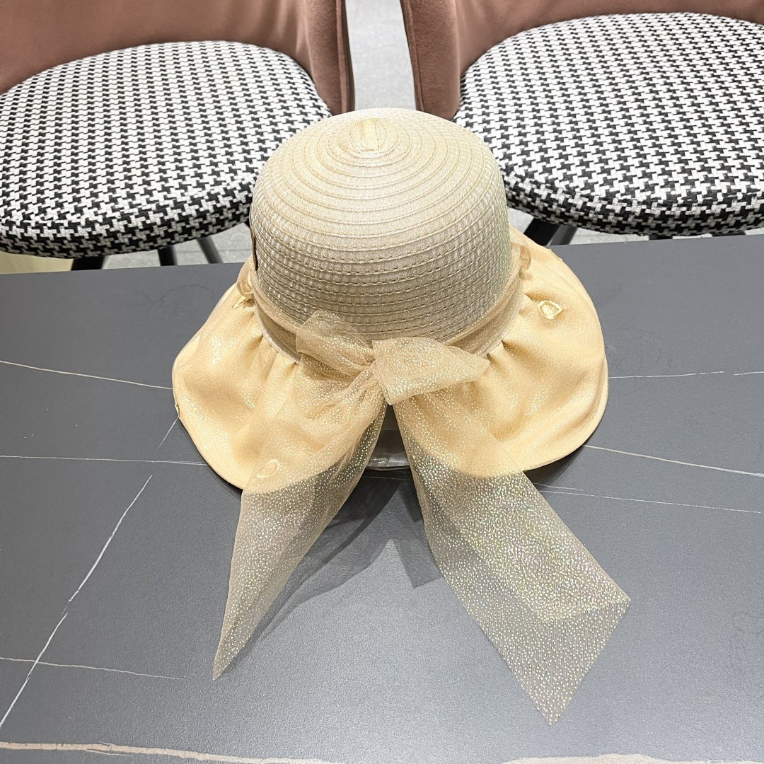 蒙口2025夏季飘带蝴蝶结开叉盆帽网纱防晒遮阳帽女户外防紫外线沙滩太阳帽