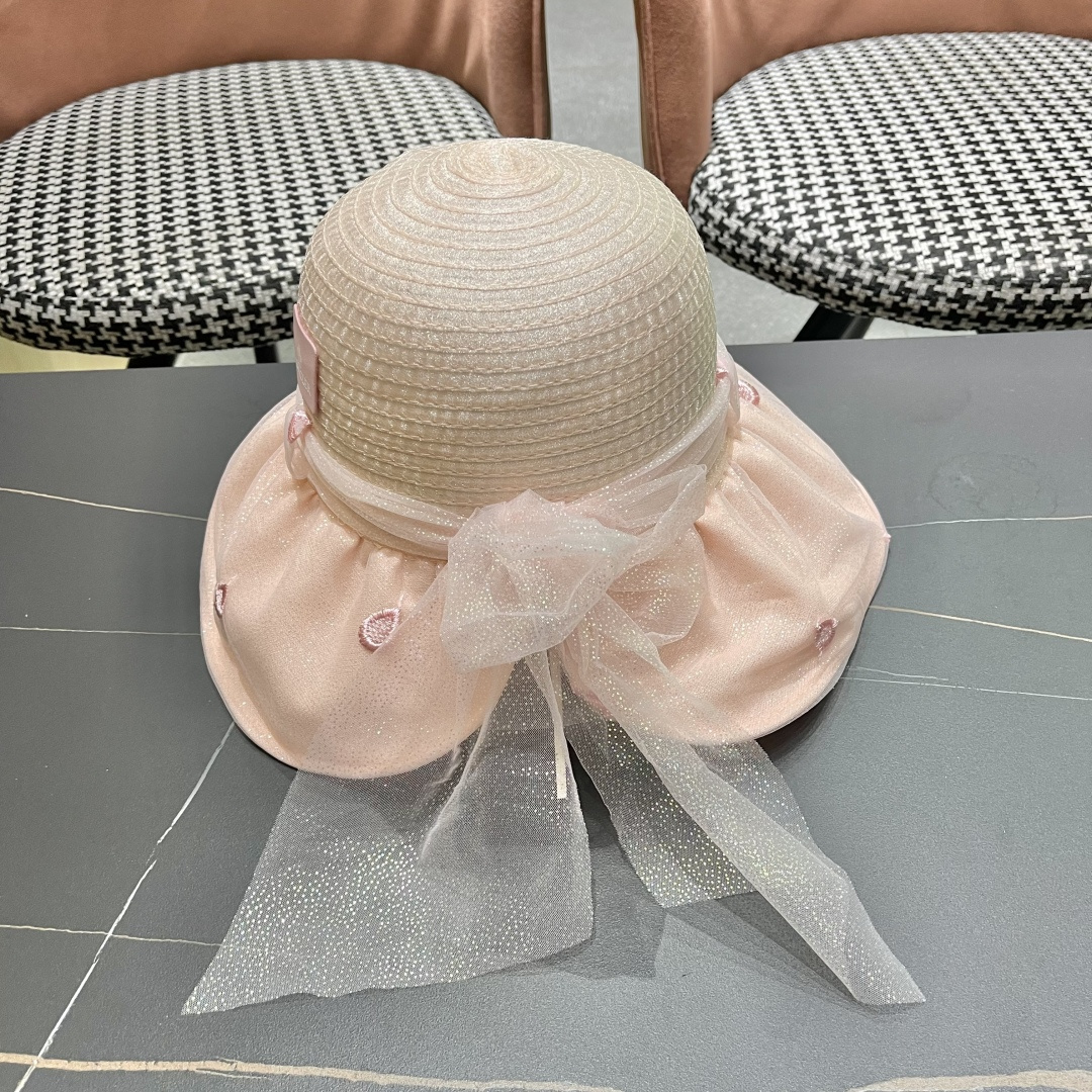 蒙口2025夏季飘带蝴蝶结开叉盆帽网纱防晒遮阳帽女户外防紫外线沙滩太阳帽