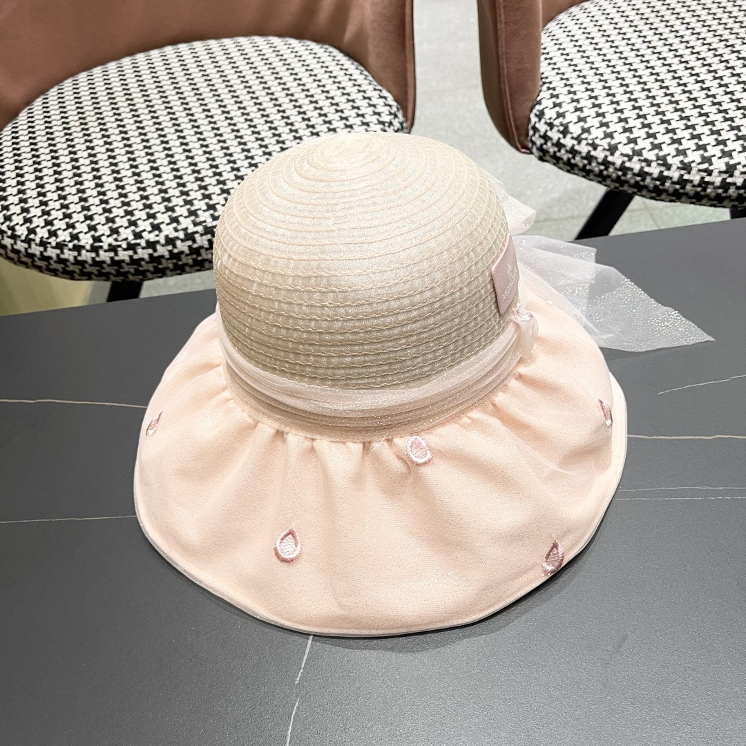 蒙口2025夏季飘带蝴蝶结开叉盆帽网纱防晒遮阳帽女户外防紫外线沙滩太阳帽