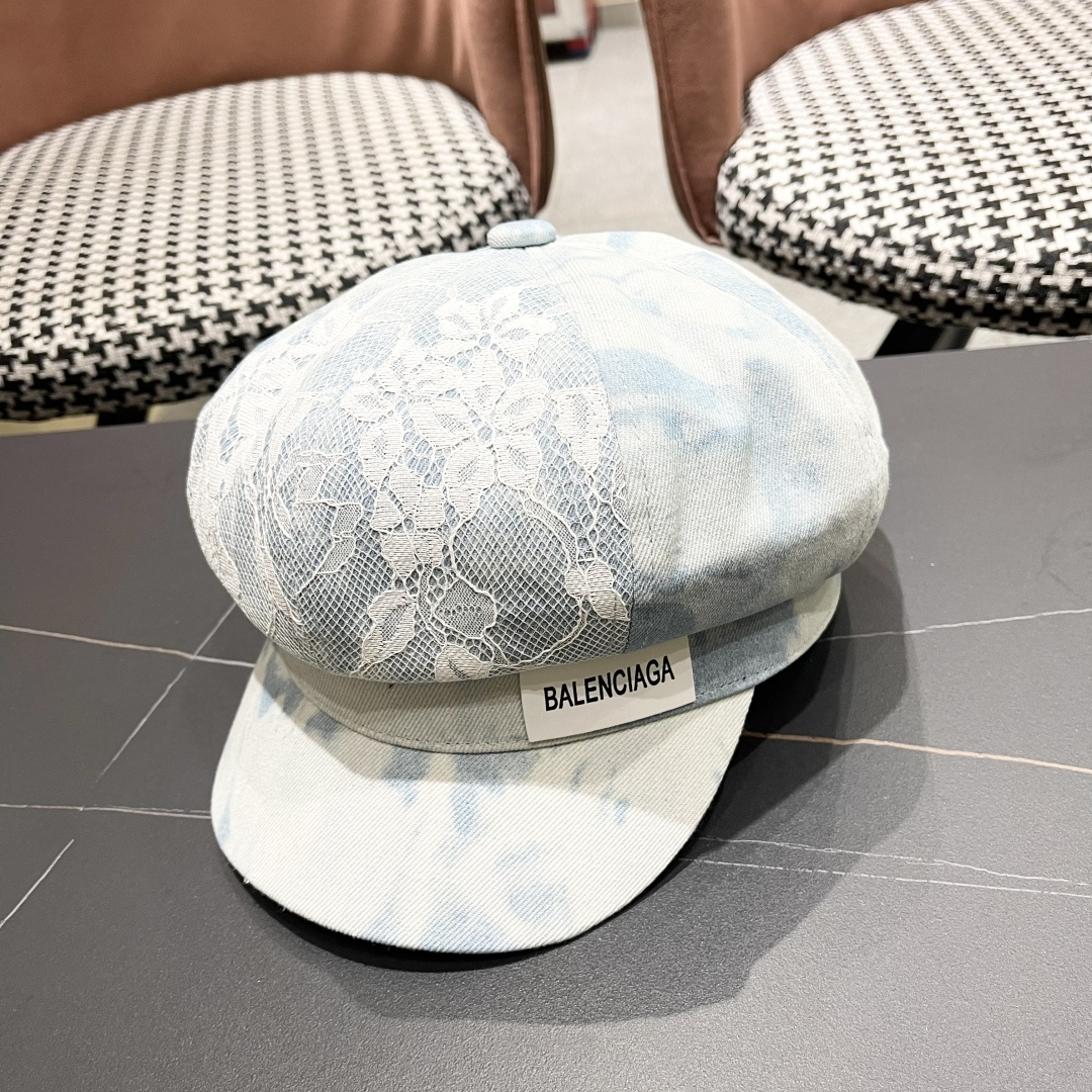  巴黎世家帽子女2025春季新品牛仔刺绣蕾丝渔夫帽时尚
显脸气质八角帽