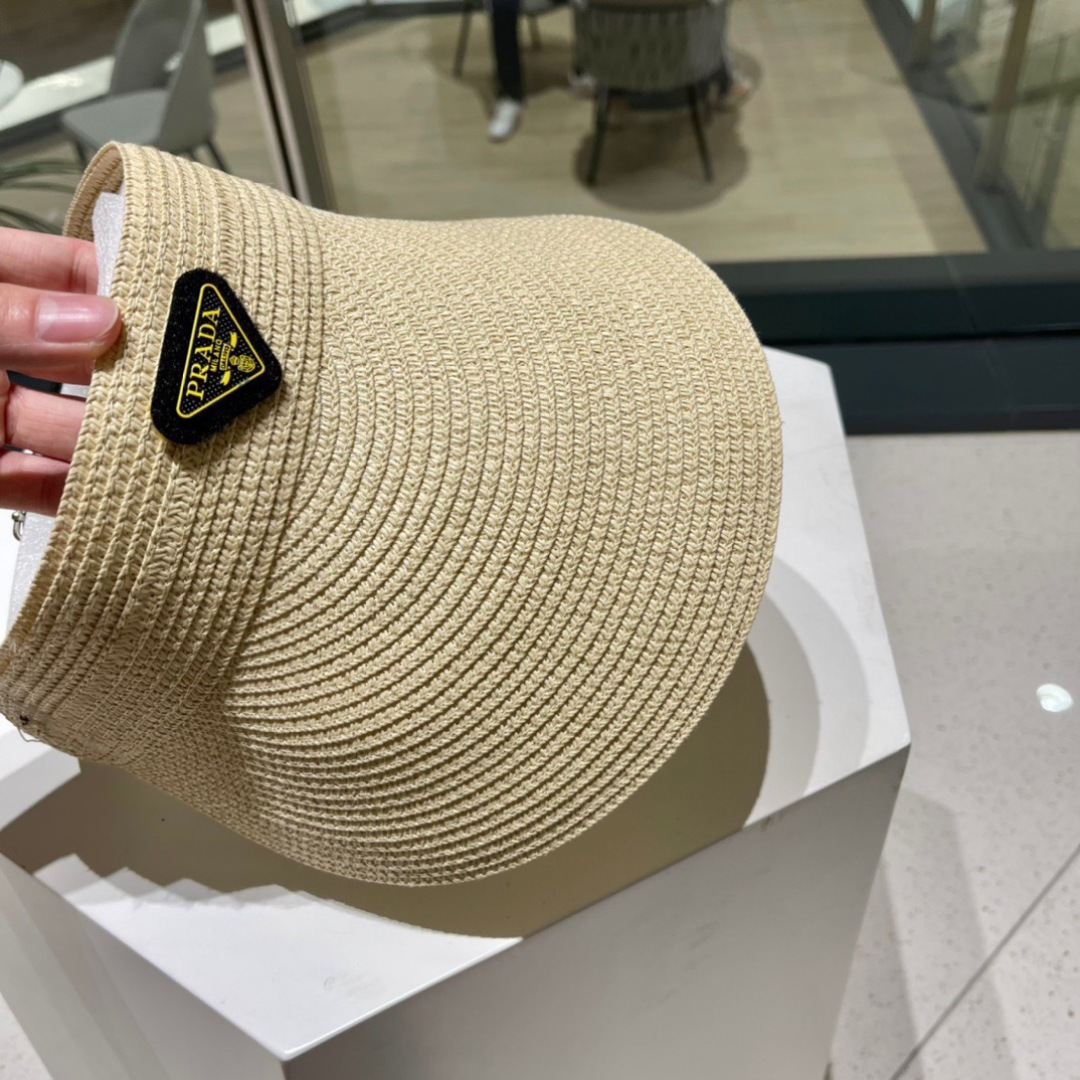  PRADA普拉达 春夏新款遮阳草帽帽，空顶遮阳帽，防嗮遮阳帽，可折叠，头围57cm，
