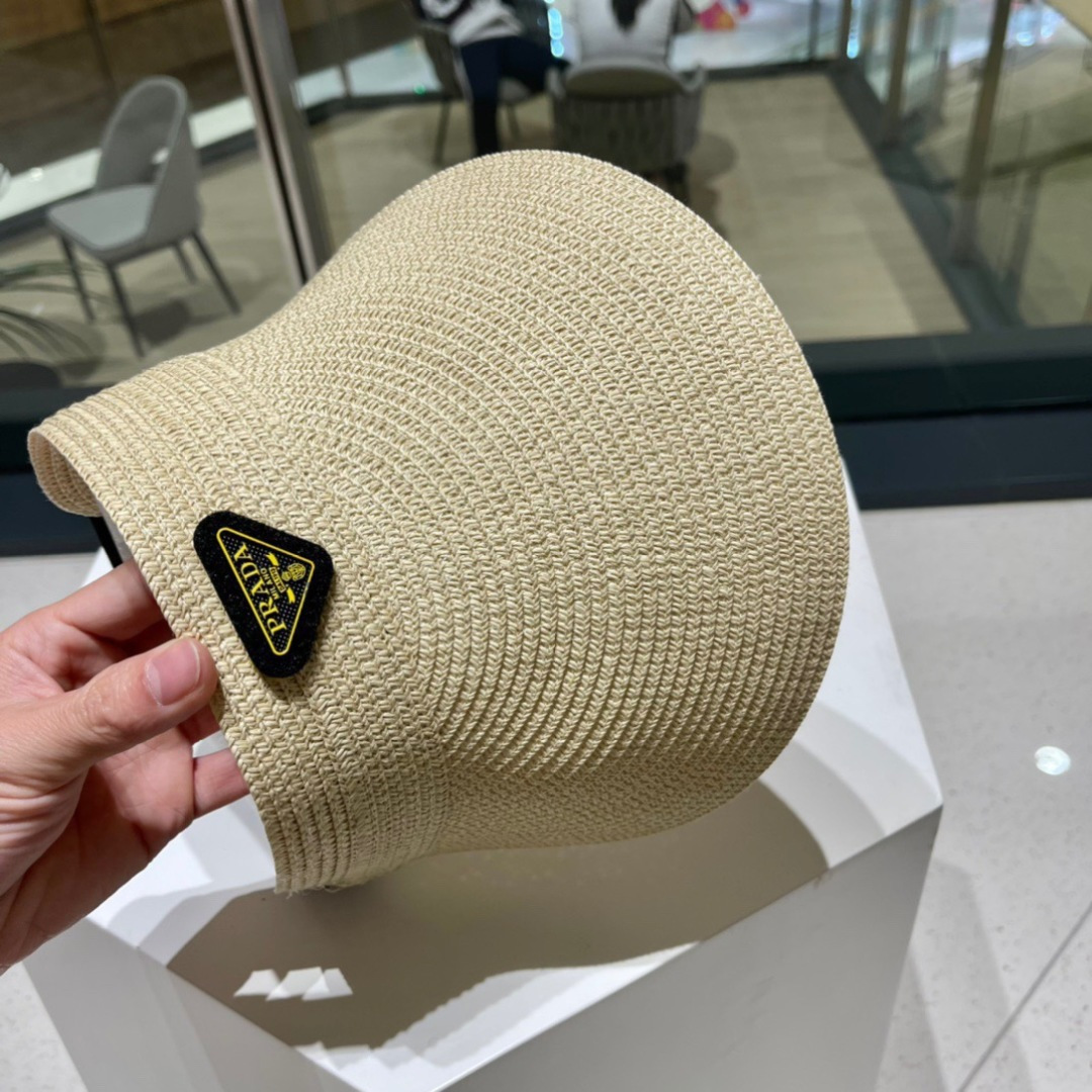  PRADA普拉达 春夏新款遮阳草帽帽，空顶遮阳帽，防嗮遮阳帽，可折叠，头围57cm，