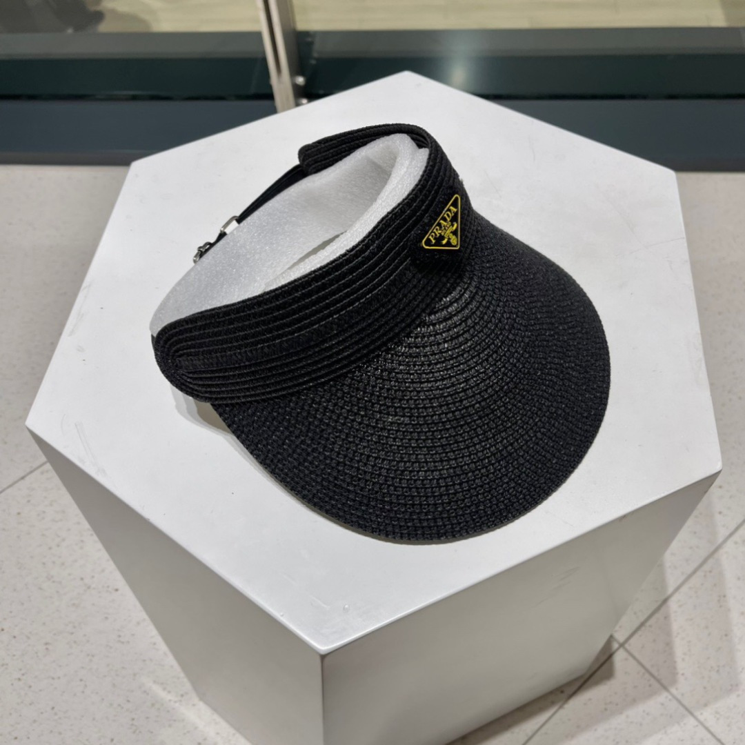  PRADA普拉达 春夏新款遮阳草帽帽，空顶遮阳帽，防嗮遮阳帽，可折叠，头围57cm，