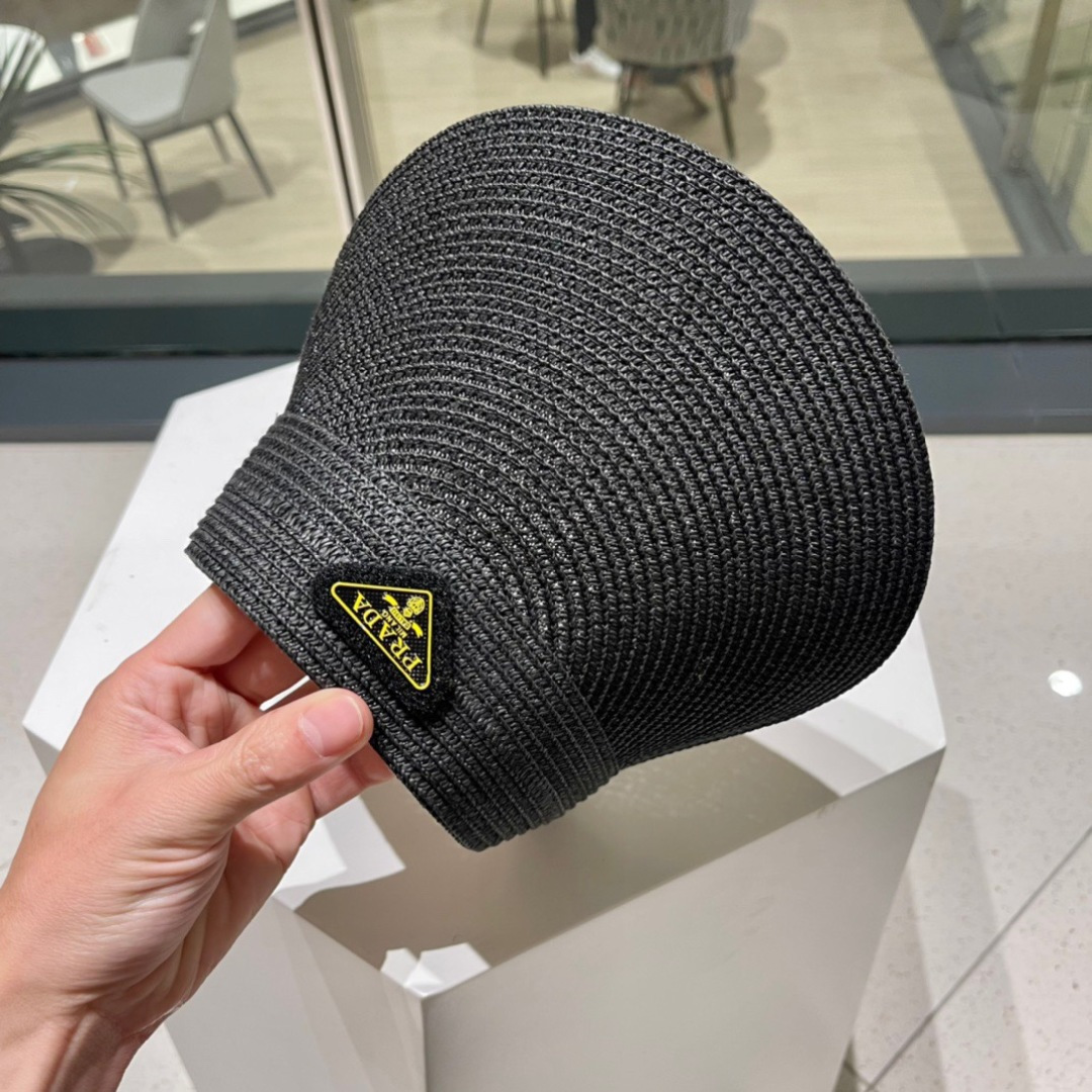  PRADA普拉达 春夏新款遮阳草帽帽，空顶遮阳帽，防嗮遮阳帽，可折叠，头围57cm，