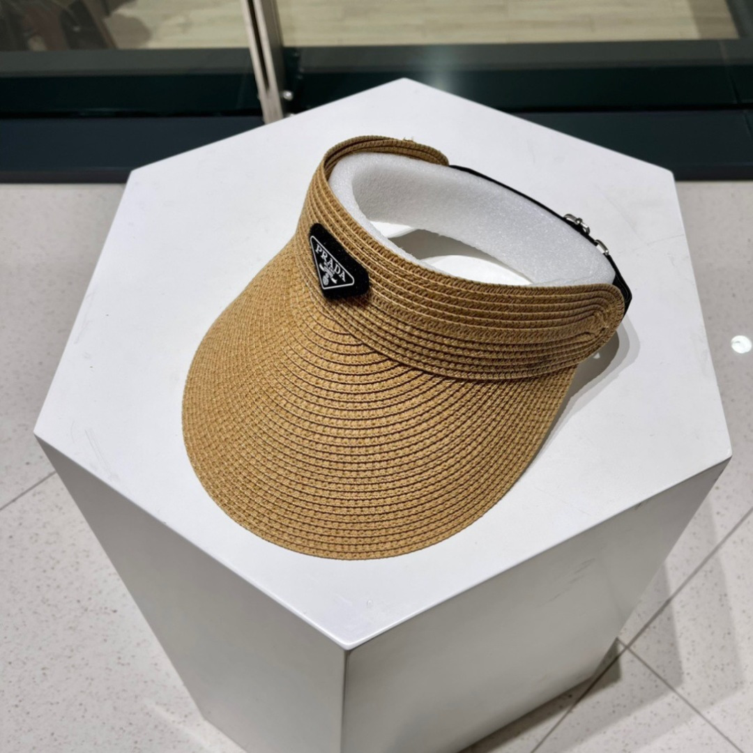  PRADA普拉达 春夏新款遮阳草帽帽，空顶遮阳帽，防嗮遮阳帽，可折叠，头围57cm，
