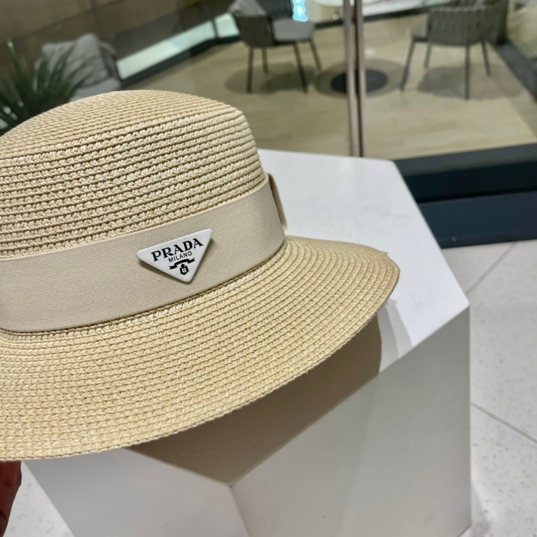 【PRADA普拉达】春夏新款草编编织草帽，度假休闲必备，优雅大方的一款