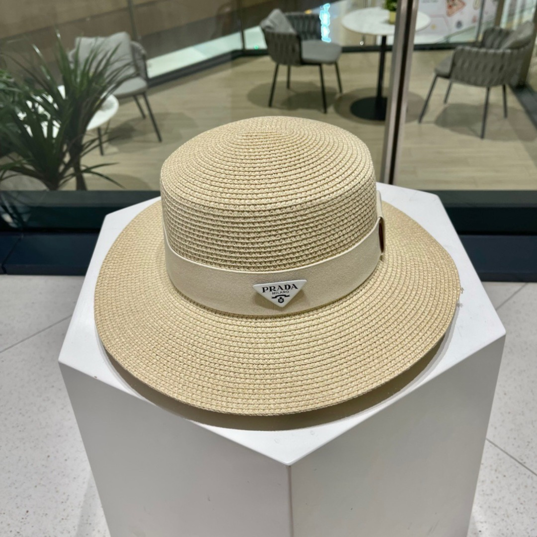 【PRADA普拉达】春夏新款草编编织草帽，度假休闲必备，优雅大方的一款