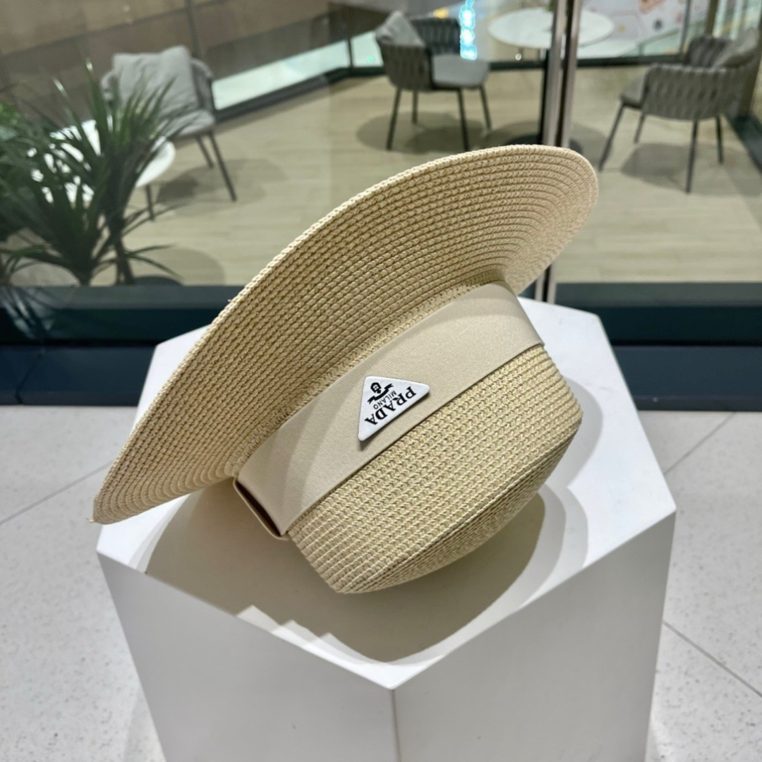 【PRADA普拉达】春夏新款草编编织草帽，度假休闲必备，优雅大方的一款