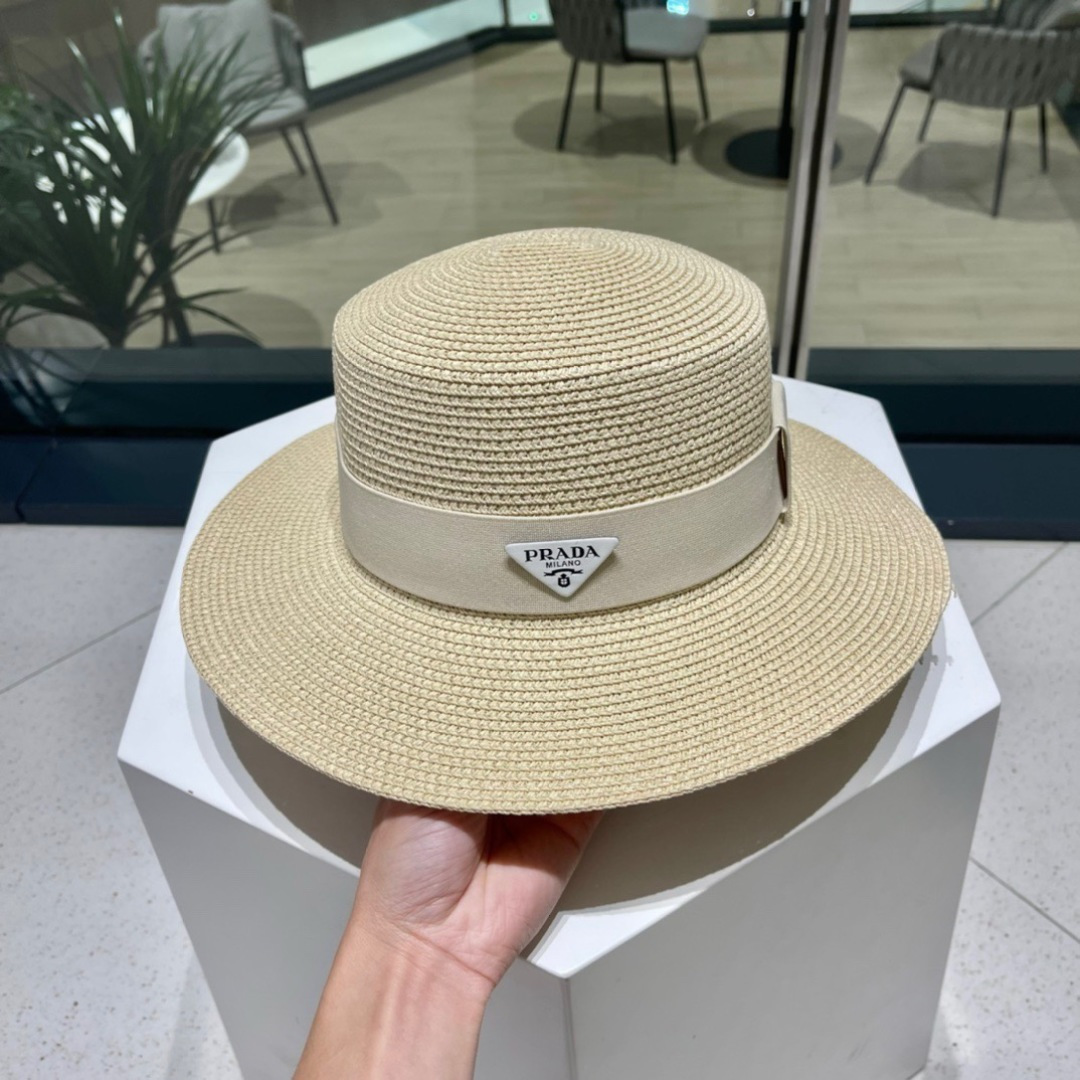 【PRADA普拉达】春夏新款草编编织草帽，度假休闲必备，优雅大方的一款