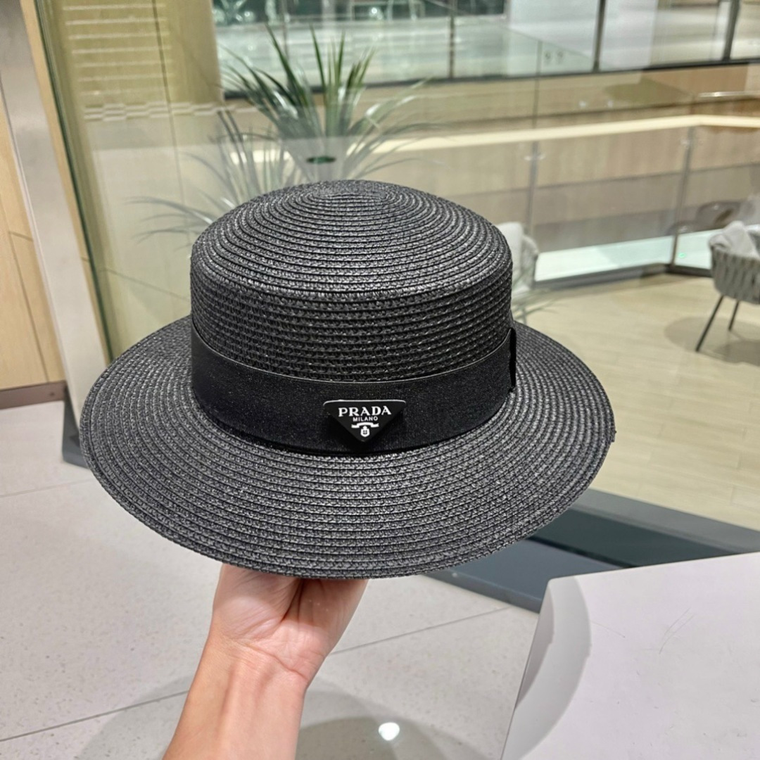 【PRADA普拉达】春夏新款草编编织草帽，度假休闲必备，优雅大方的一款