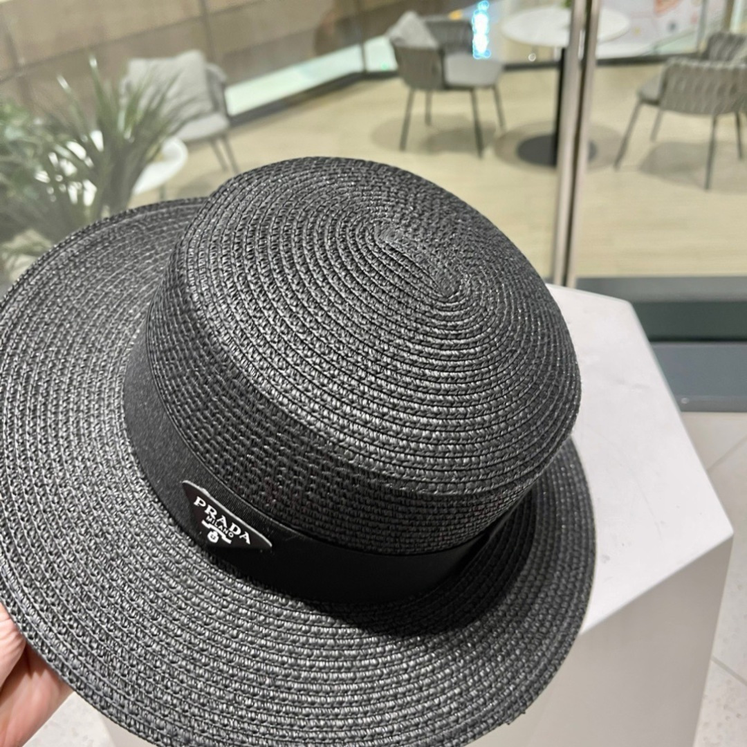 【PRADA普拉达】春夏新款草编编织草帽，度假休闲必备，优雅大方的一款