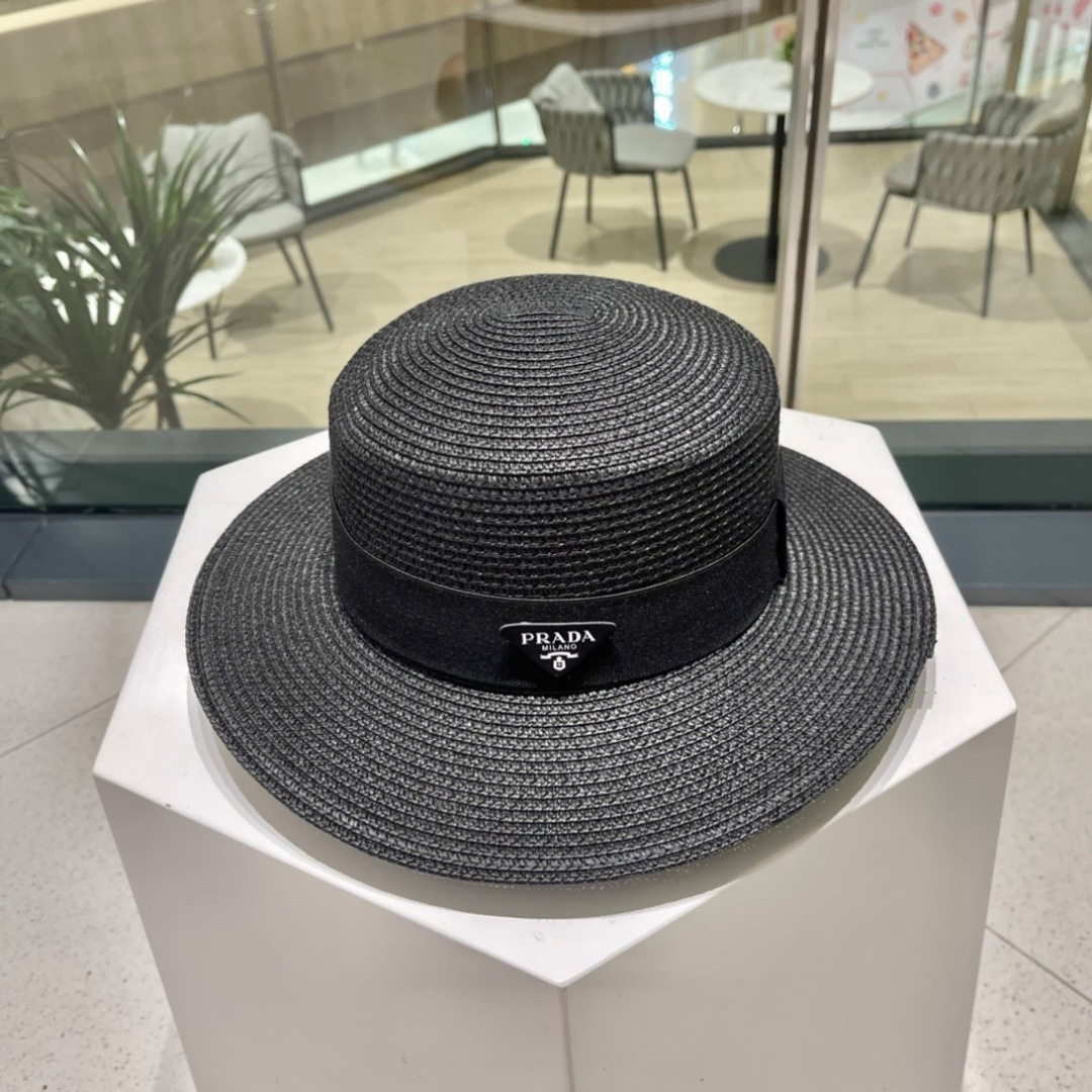 【PRADA普拉达】春夏新款草编编织草帽，度假休闲必备，优雅大方的一款
