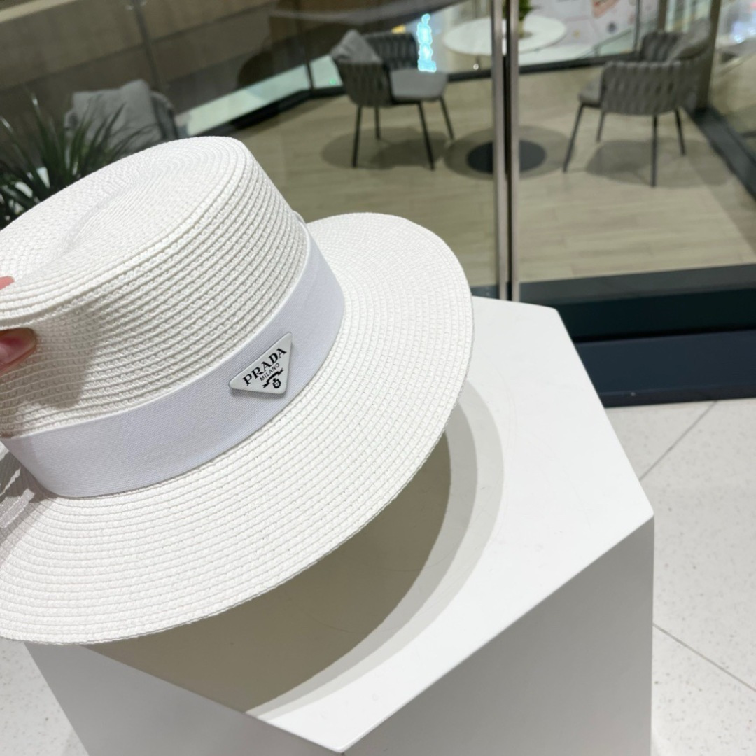 【PRADA普拉达】春夏新款草编编织草帽，度假休闲必备，优雅大方的一款