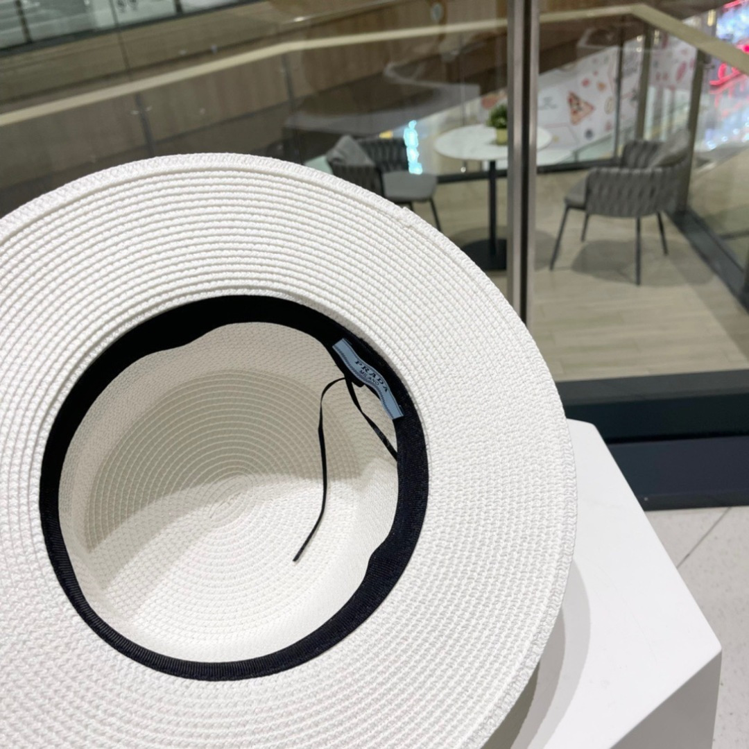 【PRADA普拉达】春夏新款草编编织草帽，度假休闲必备，优雅大方的一款