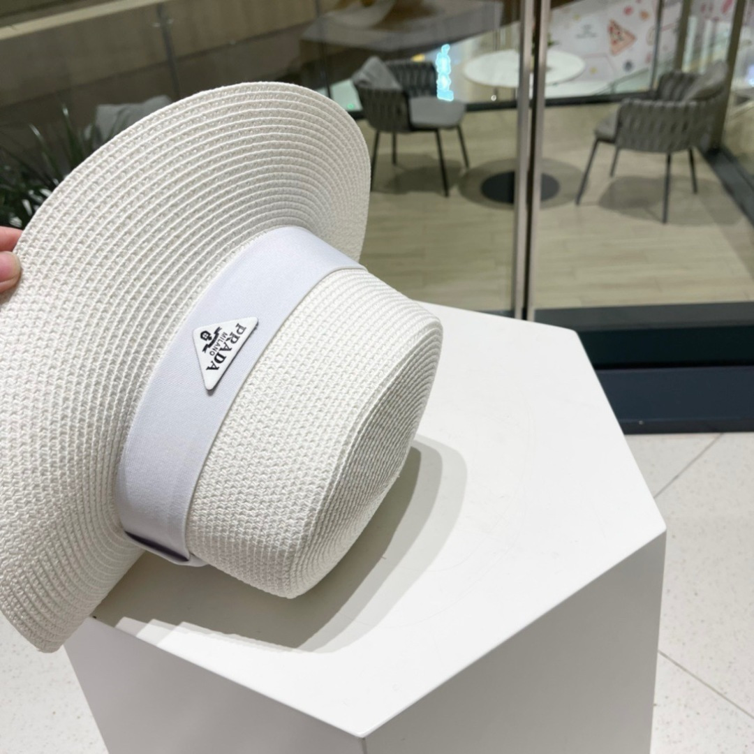 【PRADA普拉达】春夏新款草编编织草帽，度假休闲必备，优雅大方的一款