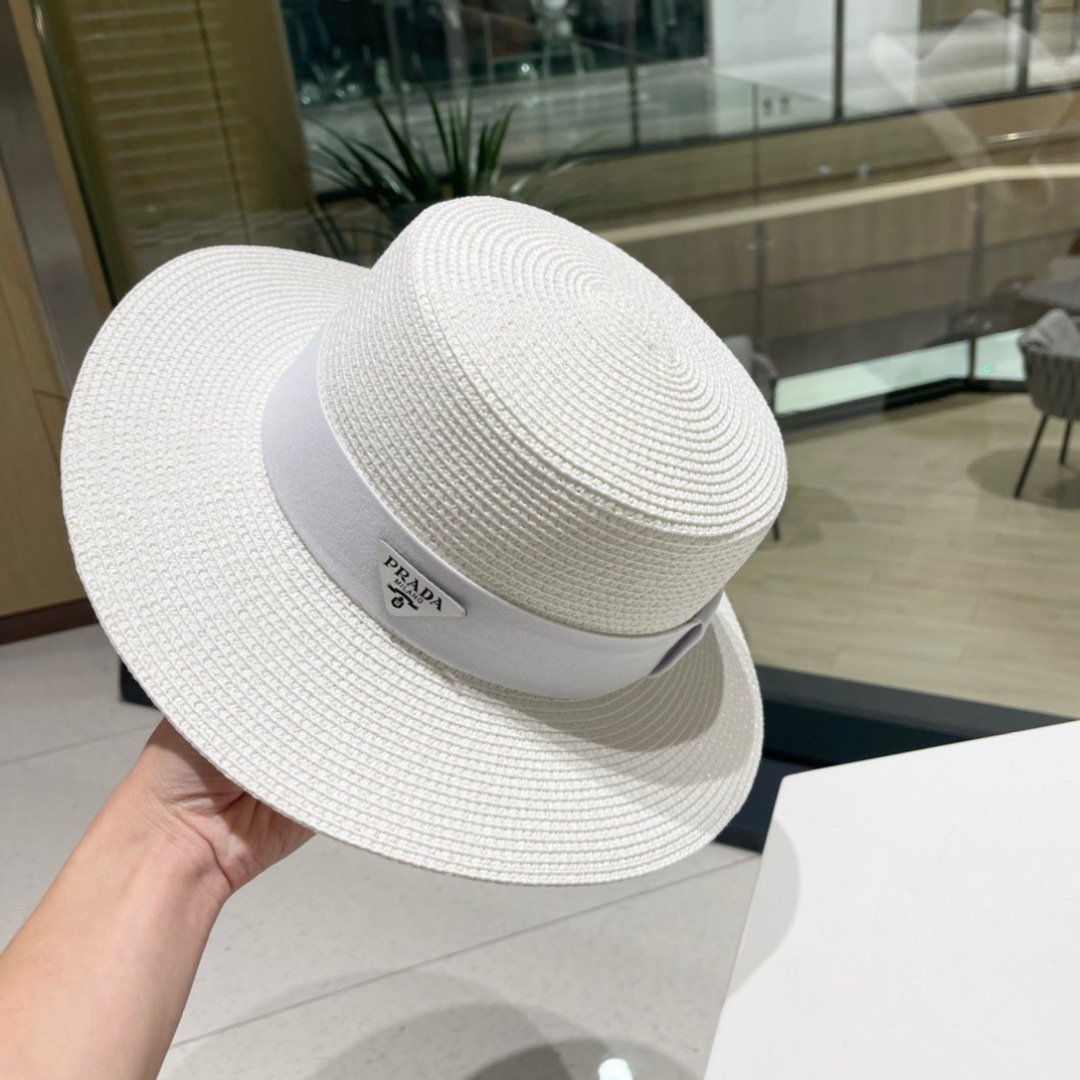 【PRADA普拉达】春夏新款草编编织草帽，度假休闲必备，优雅大方的一款