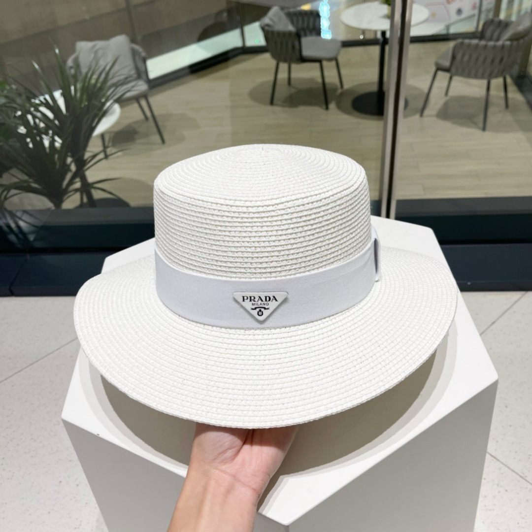 【PRADA普拉达】春夏新款草编编织草帽，度假休闲必备，优雅大方的一款
